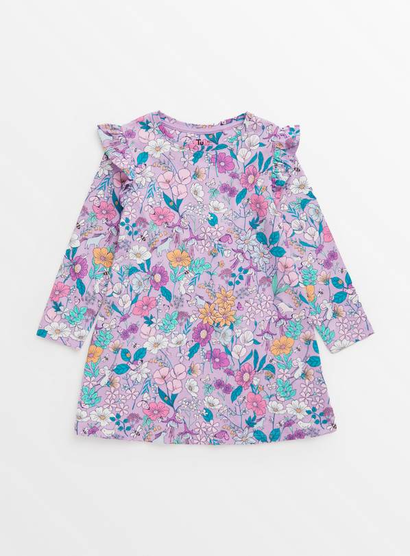 Lilac Floral Frill Sleeve Jersey Dress 1-1.5 years